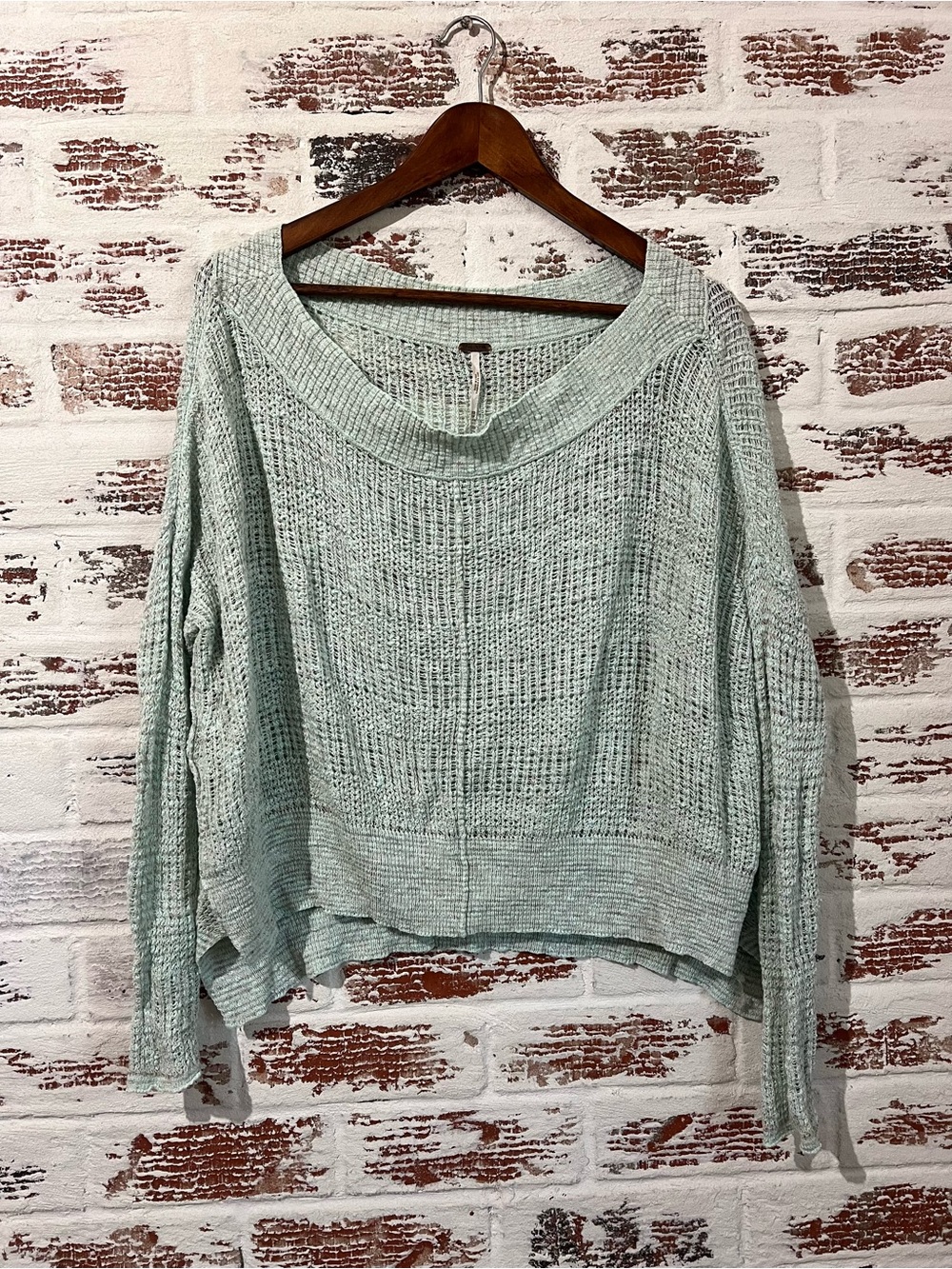 Free People Sweater Extra Small Mint Green Chunky Open Knit Slouchy Oversized XS